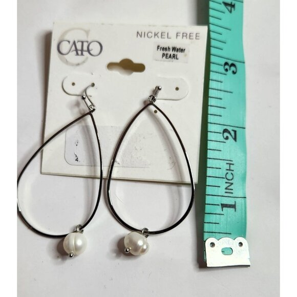 Teardrop Hoop Earrings fresh water pearl silver tone career neutral Cato - Picture 3 of 3
